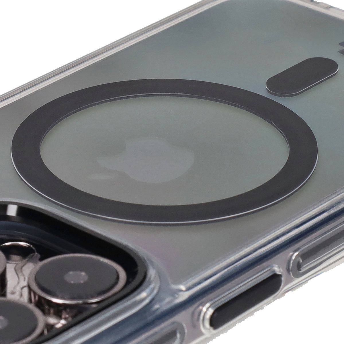 Handyhülle mit Magnetring für iPhone 15 Pro, Bizon Case Marco, Transparent mit schwarzem Rahmen