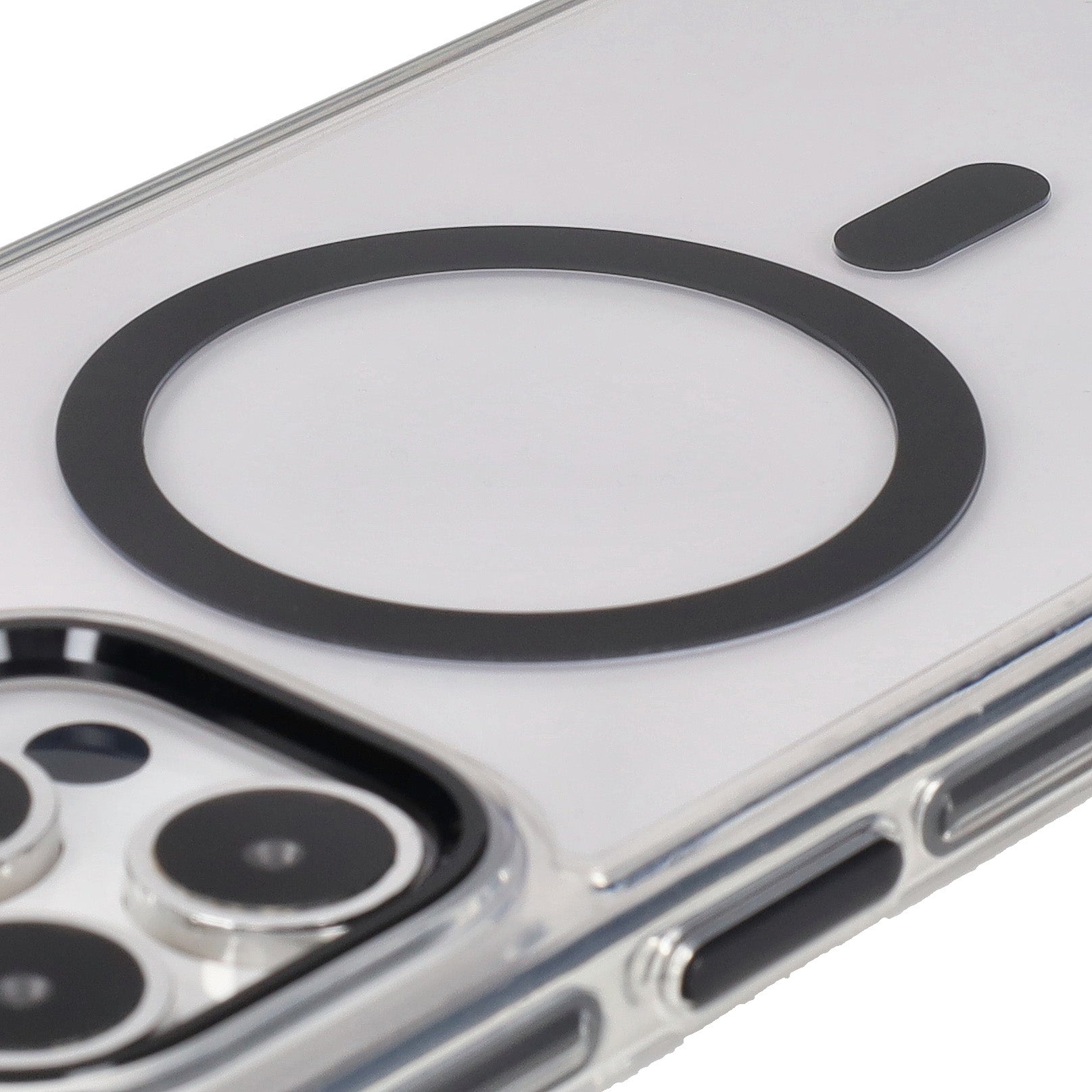 Handyhülle mit Magnetring für iPhone 15 Pro Max, Bizon Case Marco, Transparent mit schwarzem Rahmen