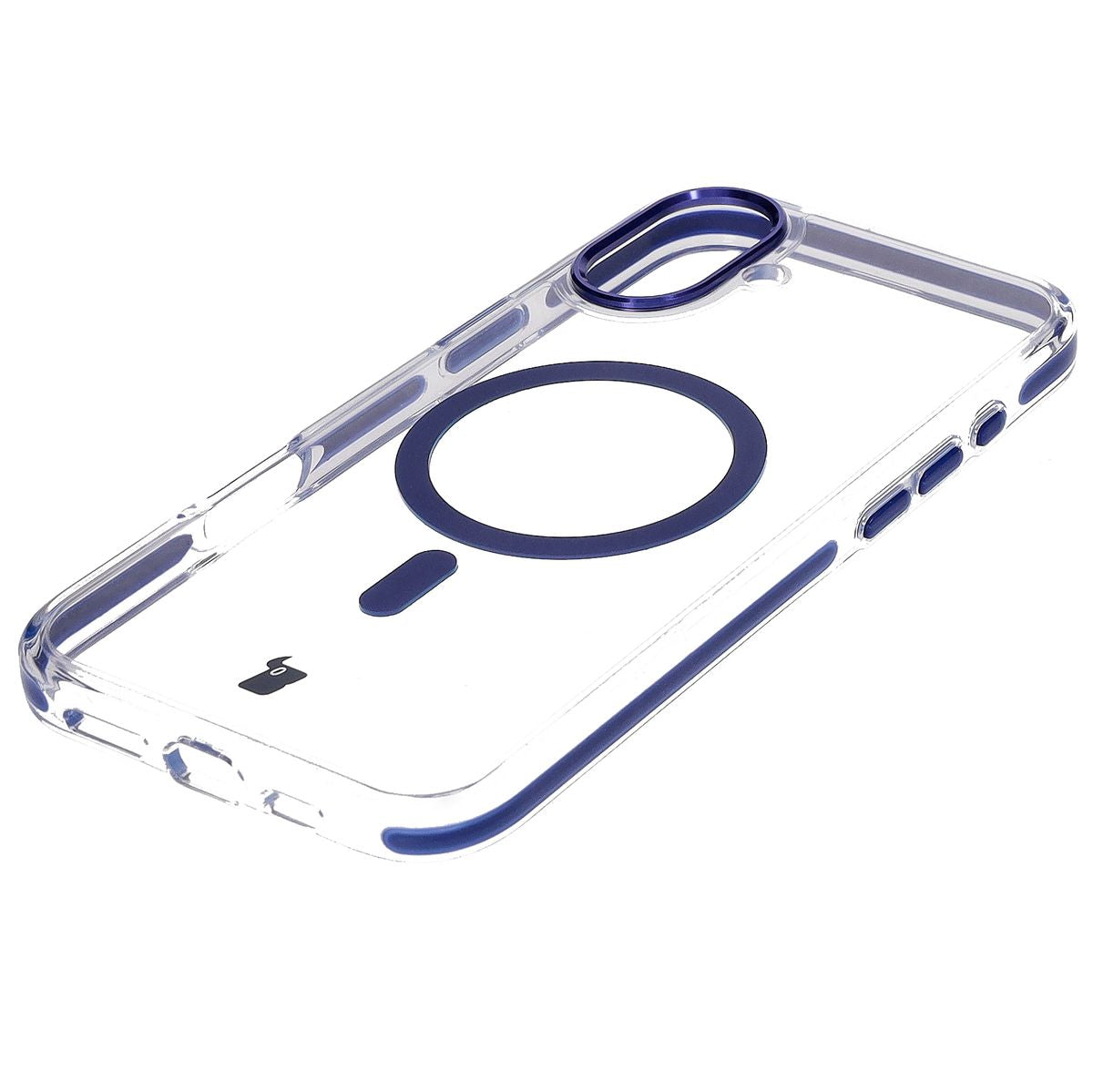 Handyhülle mit Magnetring für iPhone 16, Bizon Case Marco, Transparent mit blauem Rahmen