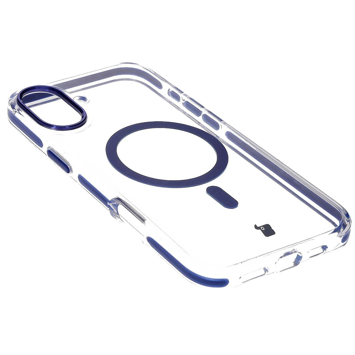 Handyhülle mit Magnetring für iPhone 16, Bizon Case Marco, Transparent mit blauem Rahmen
