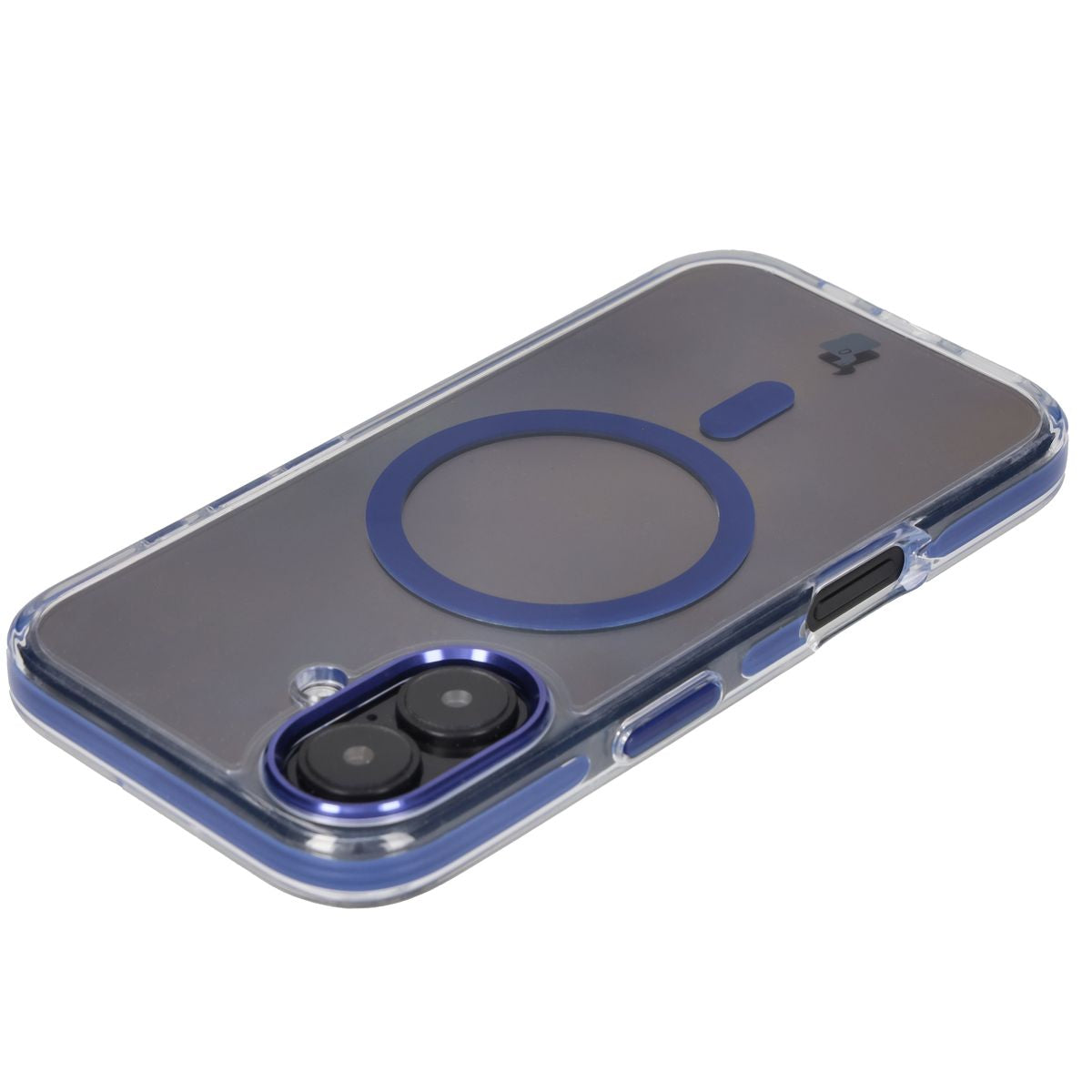 Handyhülle mit Magnetring für iPhone 16, Bizon Case Marco, Transparent mit blauem Rahmen
