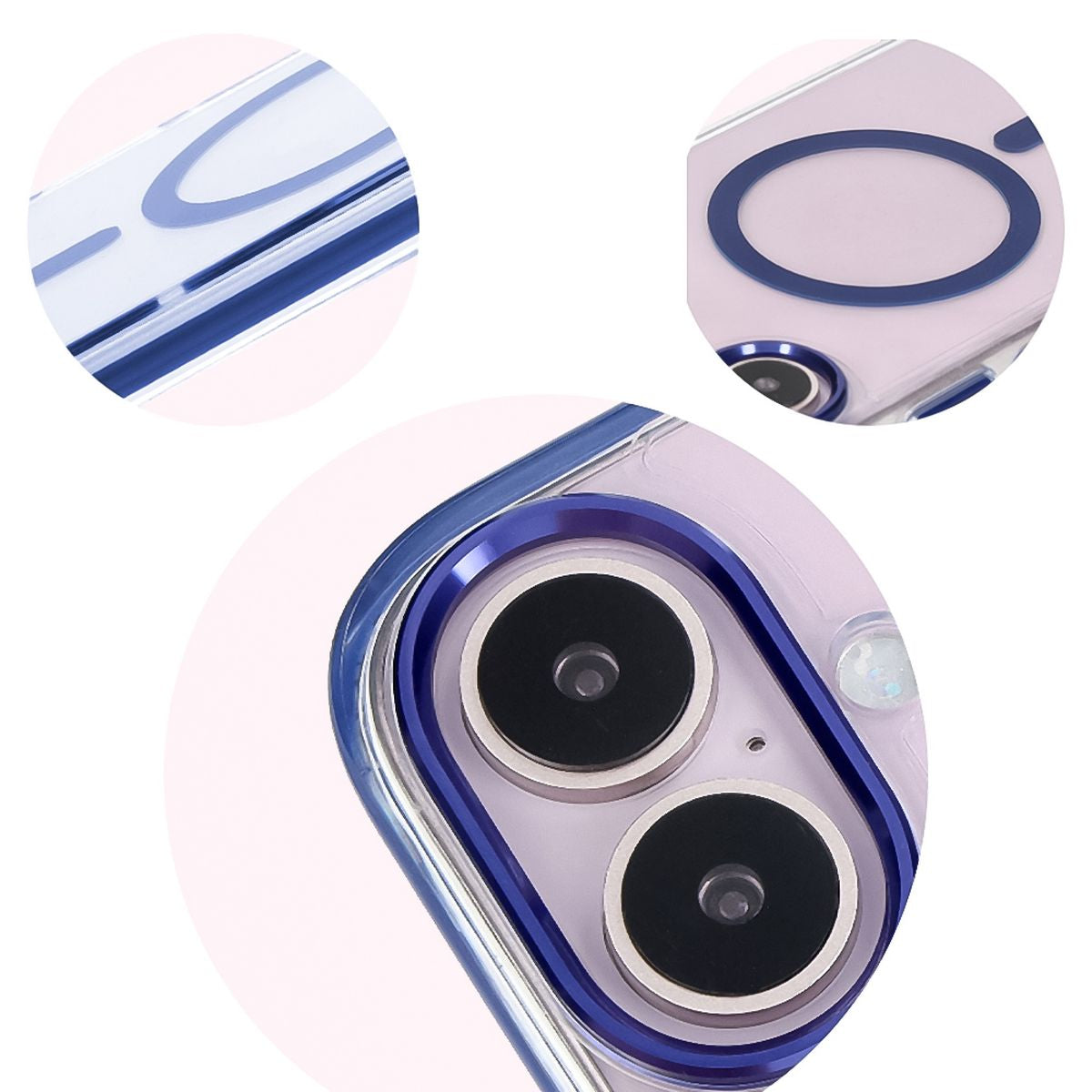 Handyhülle mit Magnetring für iPhone 16, Bizon Case Marco, Transparent mit blauem Rahmen