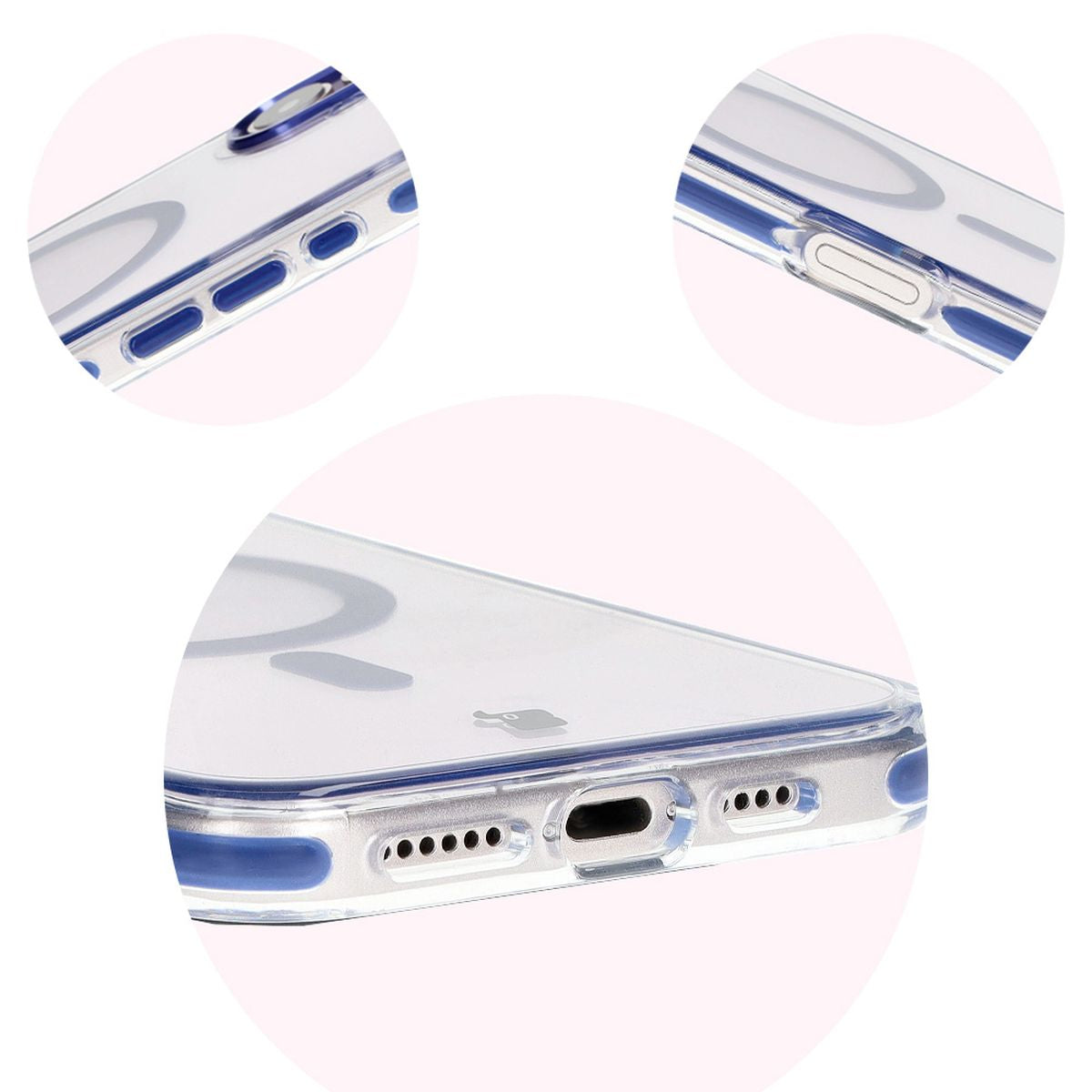 Handyhülle mit Magnetring für iPhone 16, Bizon Case Marco, Transparent mit blauem Rahmen