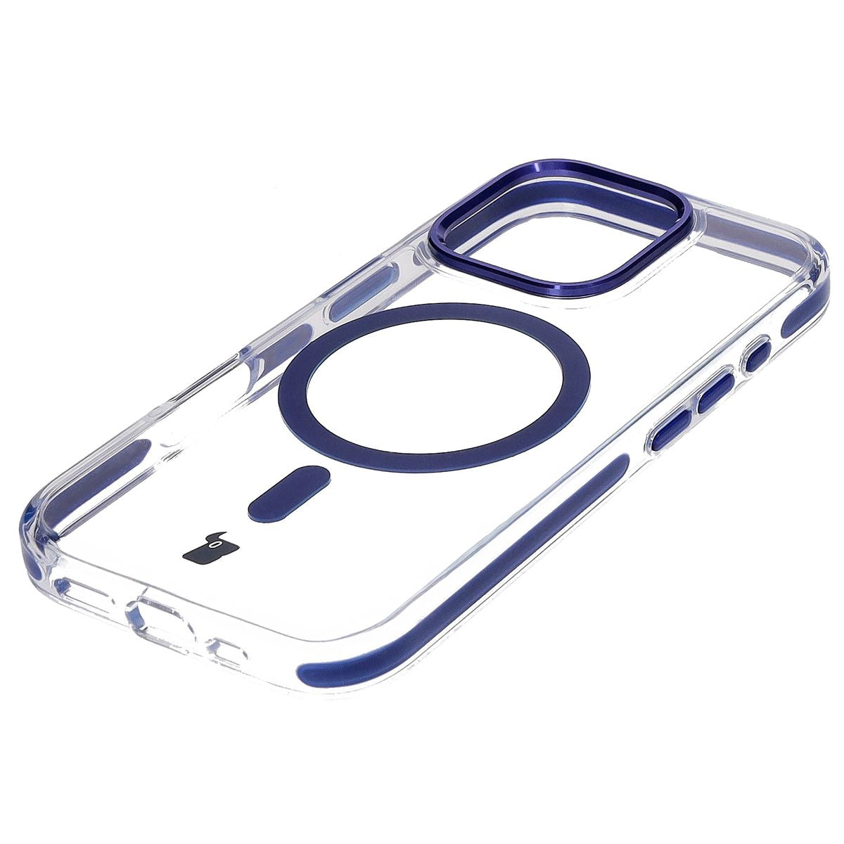 Handyhülle mit Magnetring für iPhone 16 Pro, Bizon Case Marco, Transparent mit blauem Rahmen