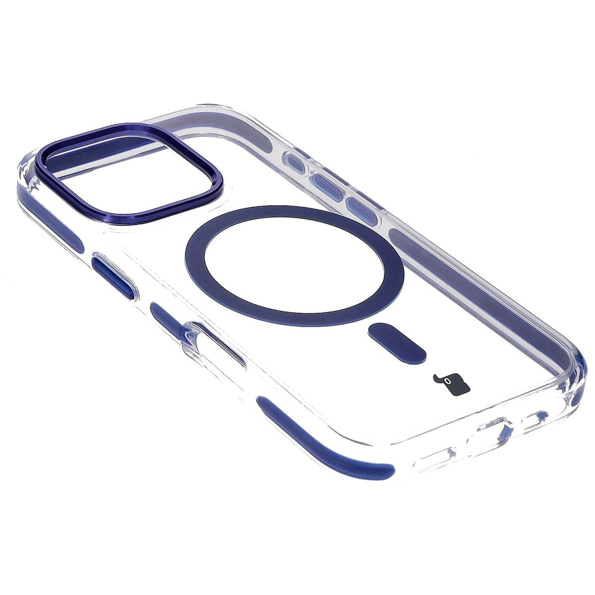 Handyhülle mit Magnetring für iPhone 16 Pro, Bizon Case Marco, Transparent mit blauem Rahmen