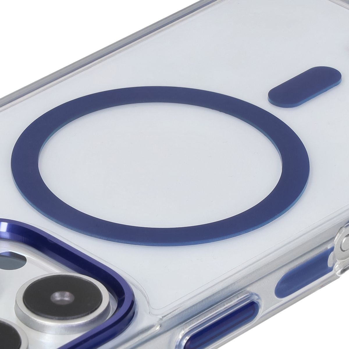 Handyhülle mit Magnetring für iPhone 16 Pro, Bizon Case Marco, Transparent mit blauem Rahmen