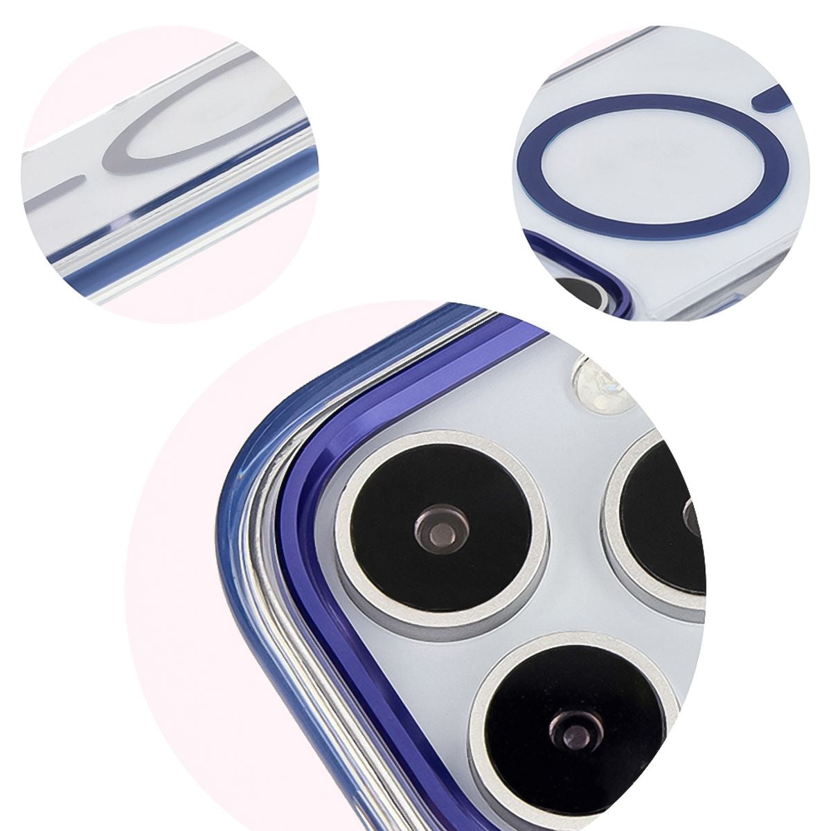 Handyhülle mit Magnetring für iPhone 16 Pro, Bizon Case Marco, Transparent mit blauem Rahmen