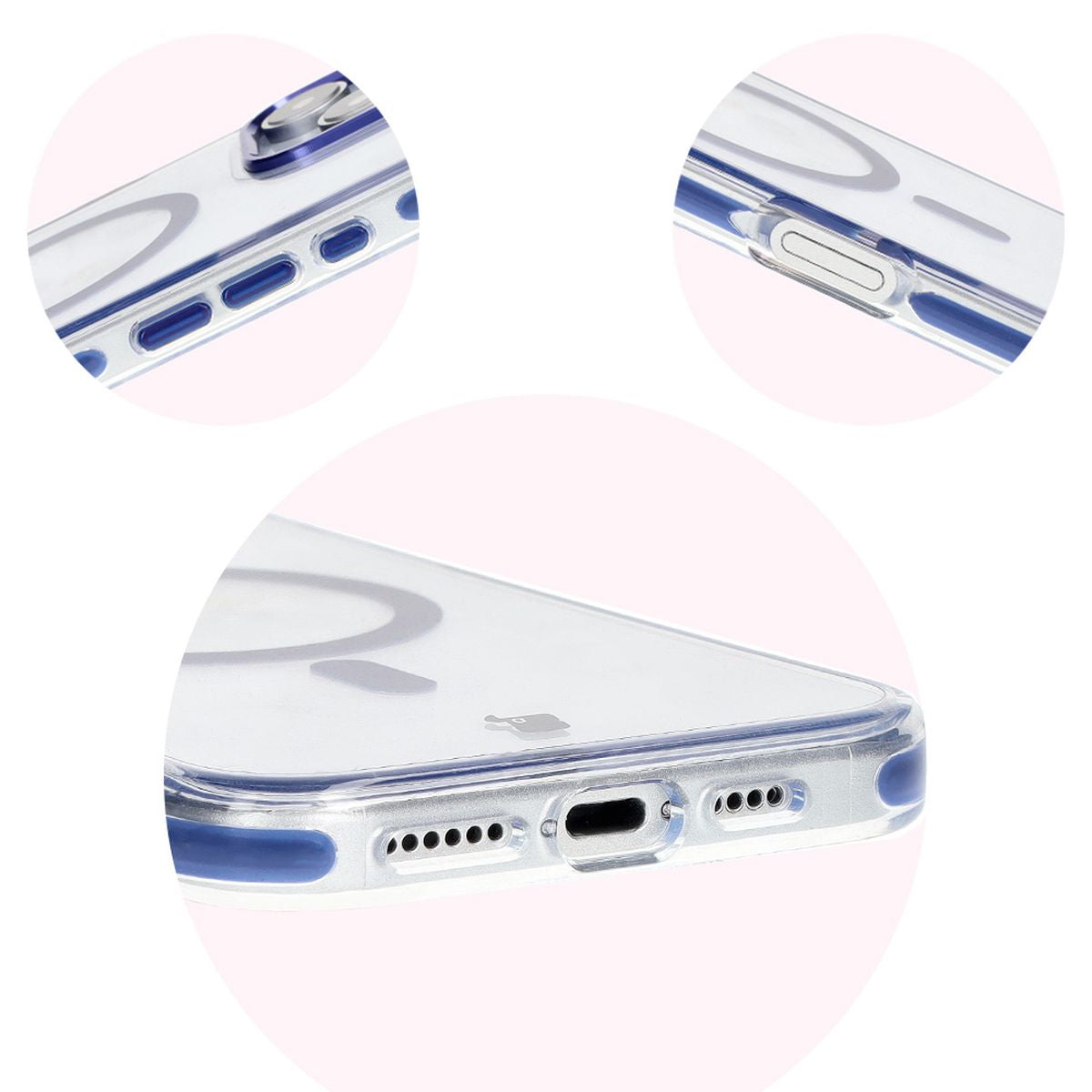 Handyhülle mit Magnetring für iPhone 16 Pro, Bizon Case Marco, Transparent mit blauem Rahmen