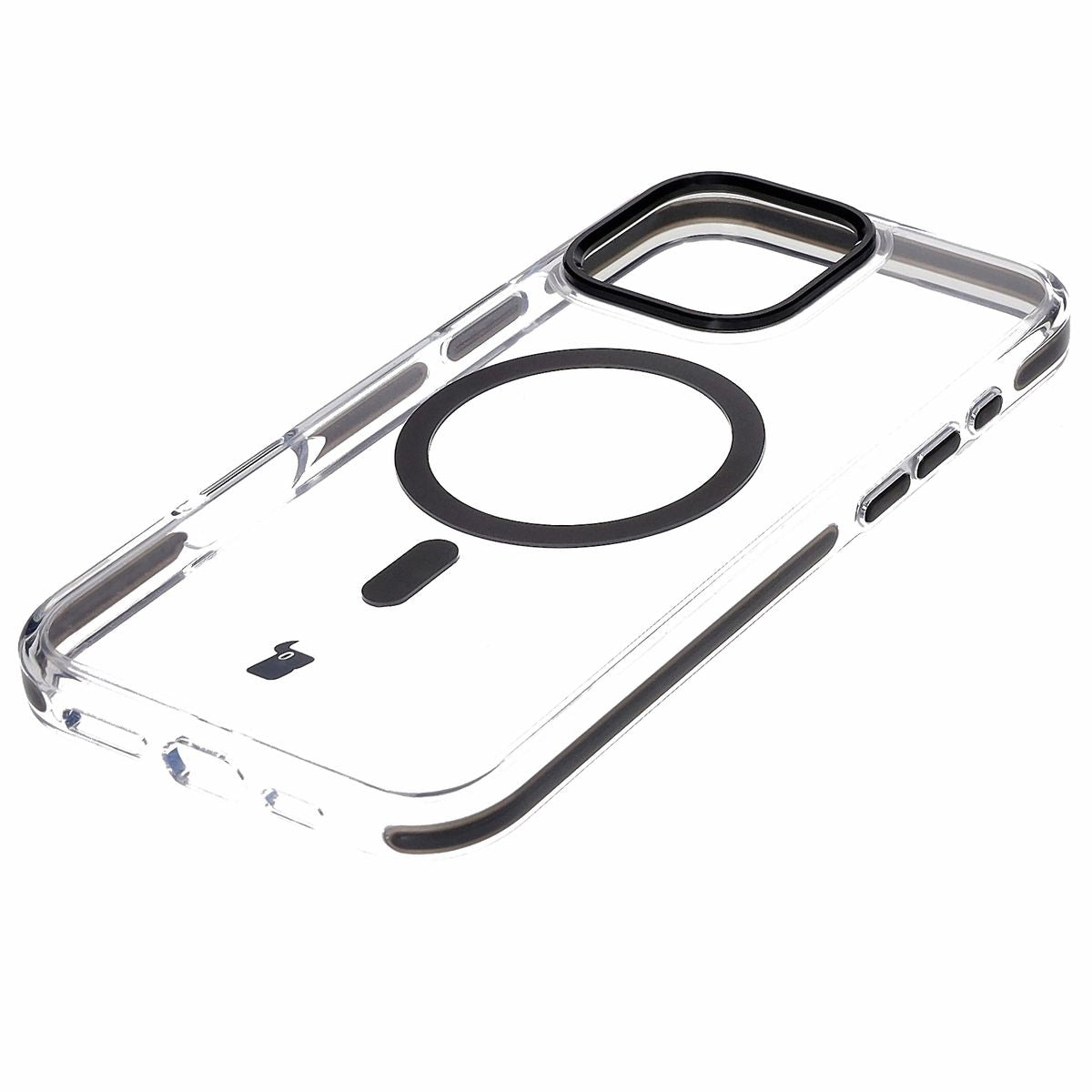 Handyhülle mit Magnetring für iPhone 16 Pro Max, Bizon Case Marco, Transparent mit schwarzem Rahmen