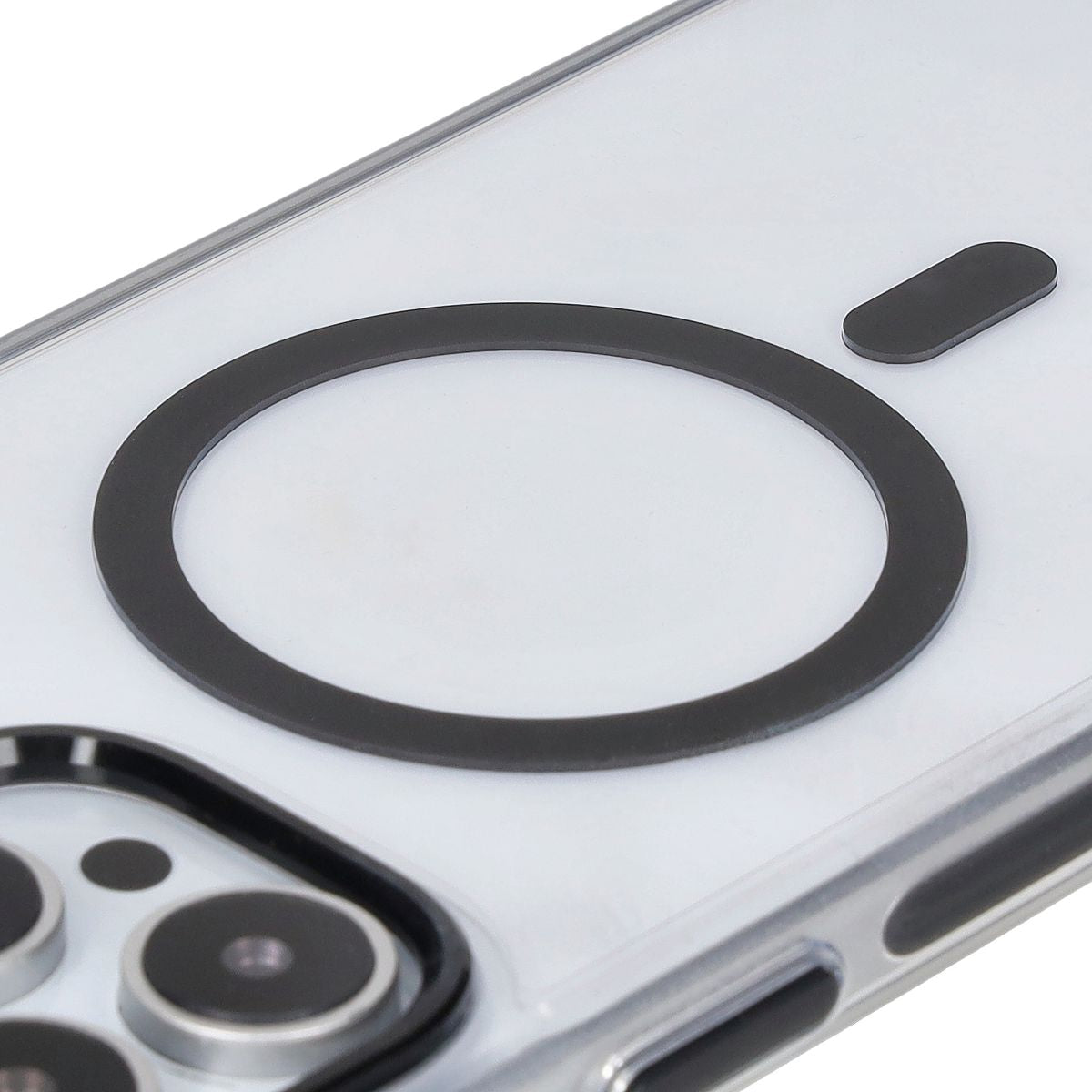 Handyhülle mit Magnetring für iPhone 16 Pro Max, Bizon Case Marco, Transparent mit schwarzem Rahmen