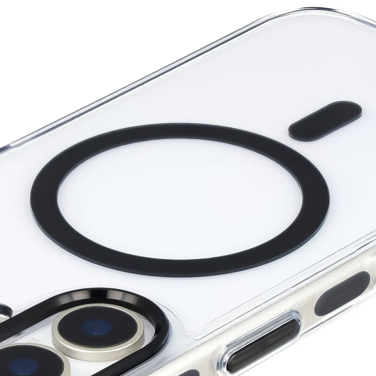 Handyhülle mit Magnetring für iPhone 17, Bizon Case Marco, Transparent mit schwarzem Rahmen