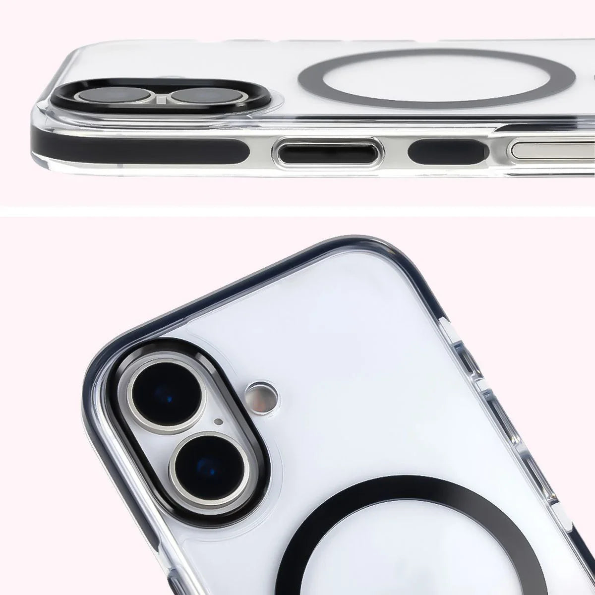 Handyhülle mit Magnetring für iPhone 17, Bizon Case Marco, Transparent mit schwarzem Rahmen