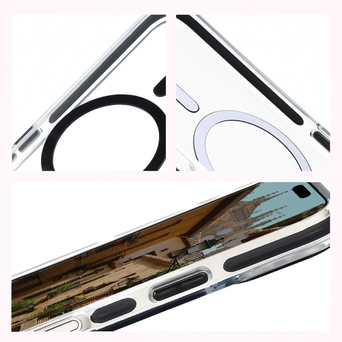 Handyhülle mit Magnetring für iPhone 17, Bizon Case Marco, Transparent mit schwarzem Rahmen