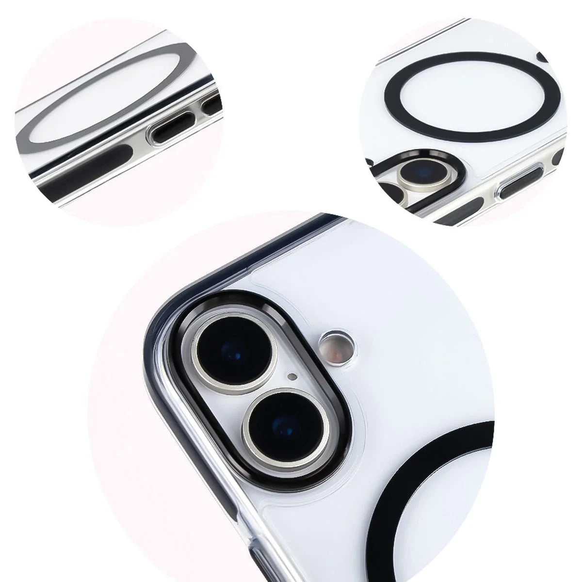 Handyhülle mit Magnetring für iPhone 17, Bizon Case Marco, Transparent mit schwarzem Rahmen
