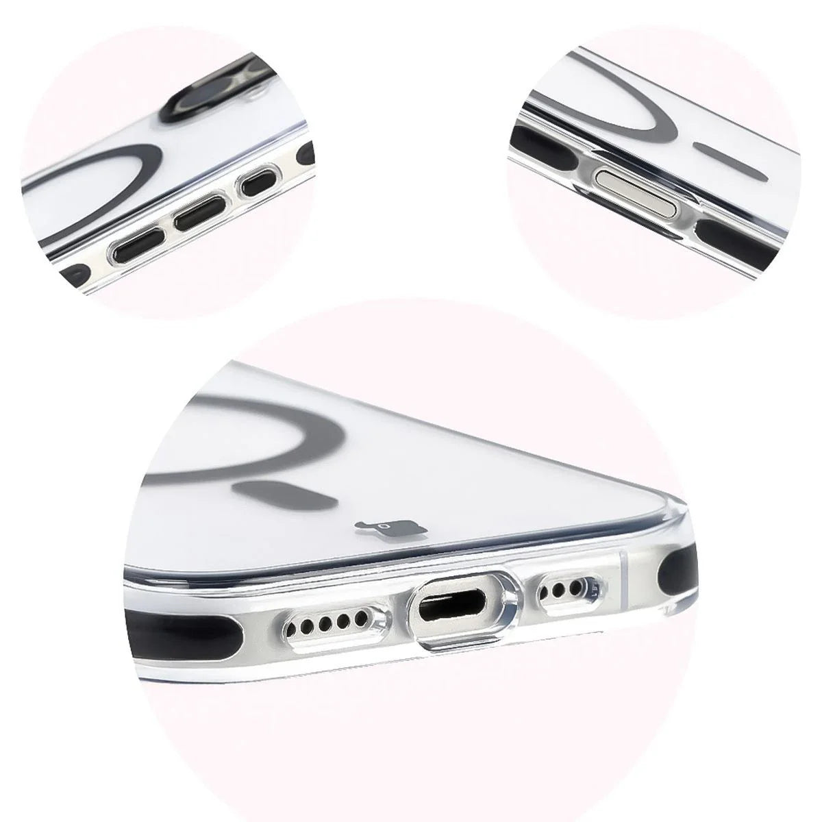 Handyhülle mit Magnetring für iPhone 17, Bizon Case Marco, Transparent mit schwarzem Rahmen
