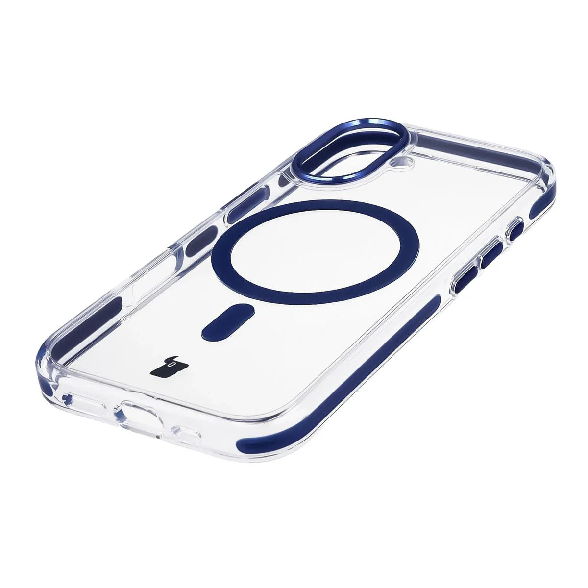 Handyhülle mit Magnetring für iPhone 17, Bizon Case Marco, Transparent mit blauem Rahmen