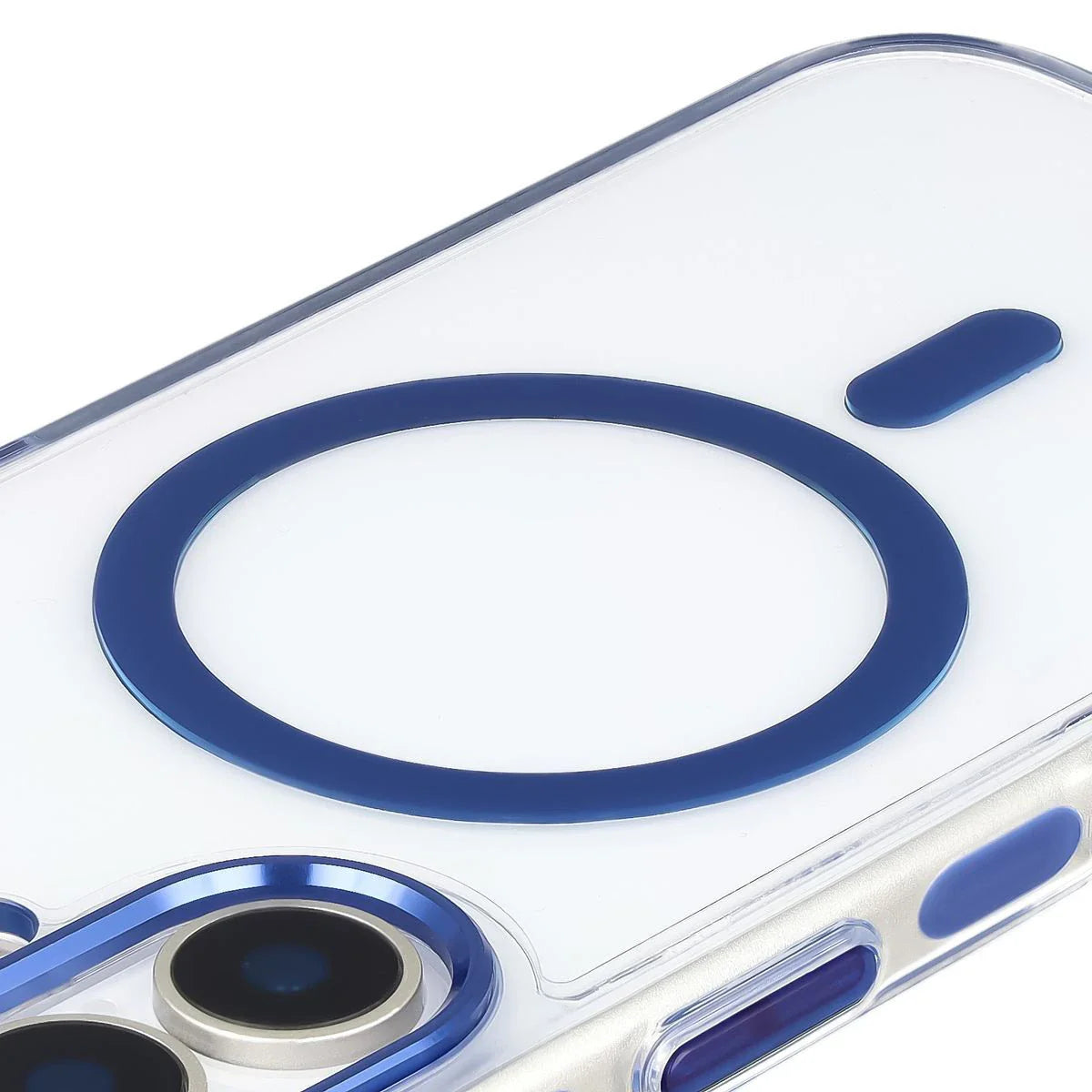 Handyhülle mit Magnetring für iPhone 17, Bizon Case Marco, Transparent mit blauem Rahmen