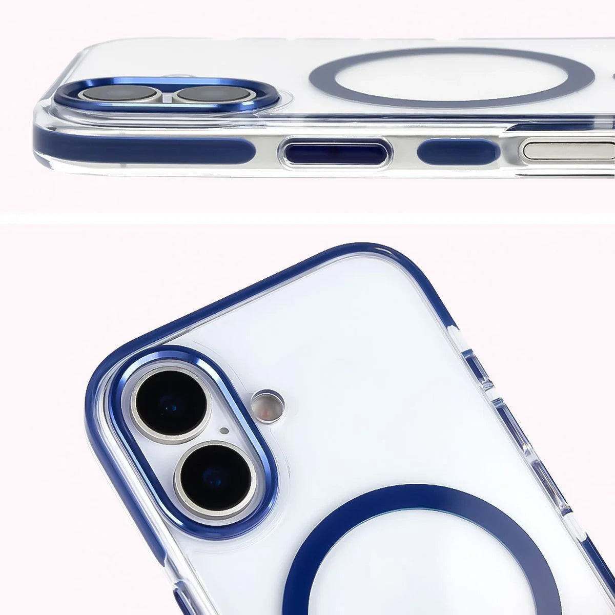 Handyhülle mit Magnetring für iPhone 17, Bizon Case Marco, Transparent mit blauem Rahmen