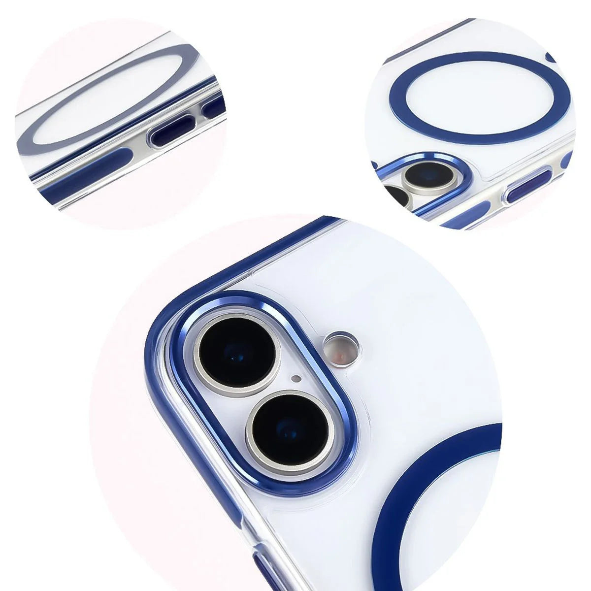 Handyhülle mit Magnetring für iPhone 17, Bizon Case Marco, Transparent mit blauem Rahmen