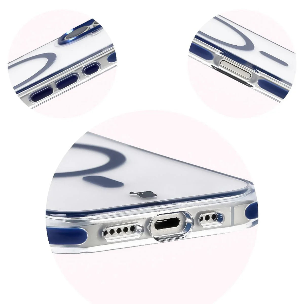 Handyhülle mit Magnetring für iPhone 17, Bizon Case Marco, Transparent mit blauem Rahmen