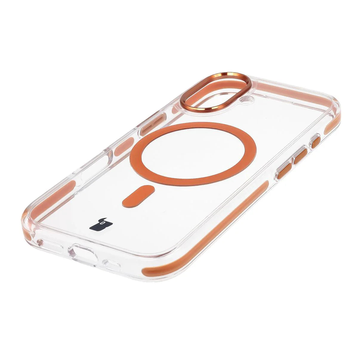 Handyhülle mit Magnetring für iPhone 17, Bizon Case Marco, Transparent mit orangem Rahmen
