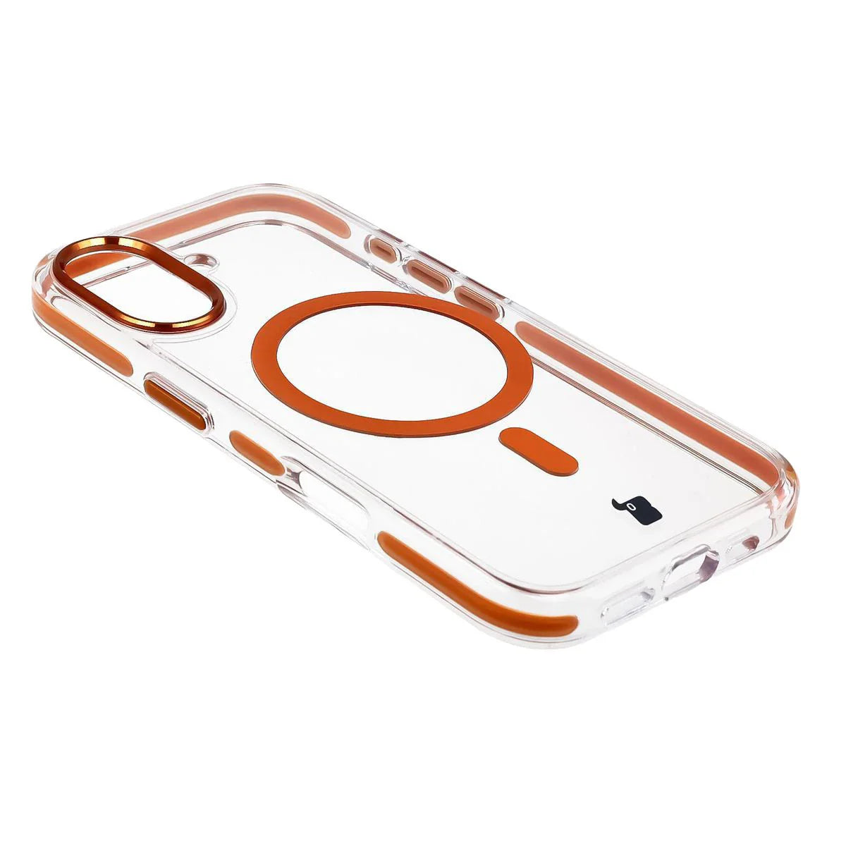 Handyhülle mit Magnetring für iPhone 17, Bizon Case Marco, Transparent mit orangem Rahmen