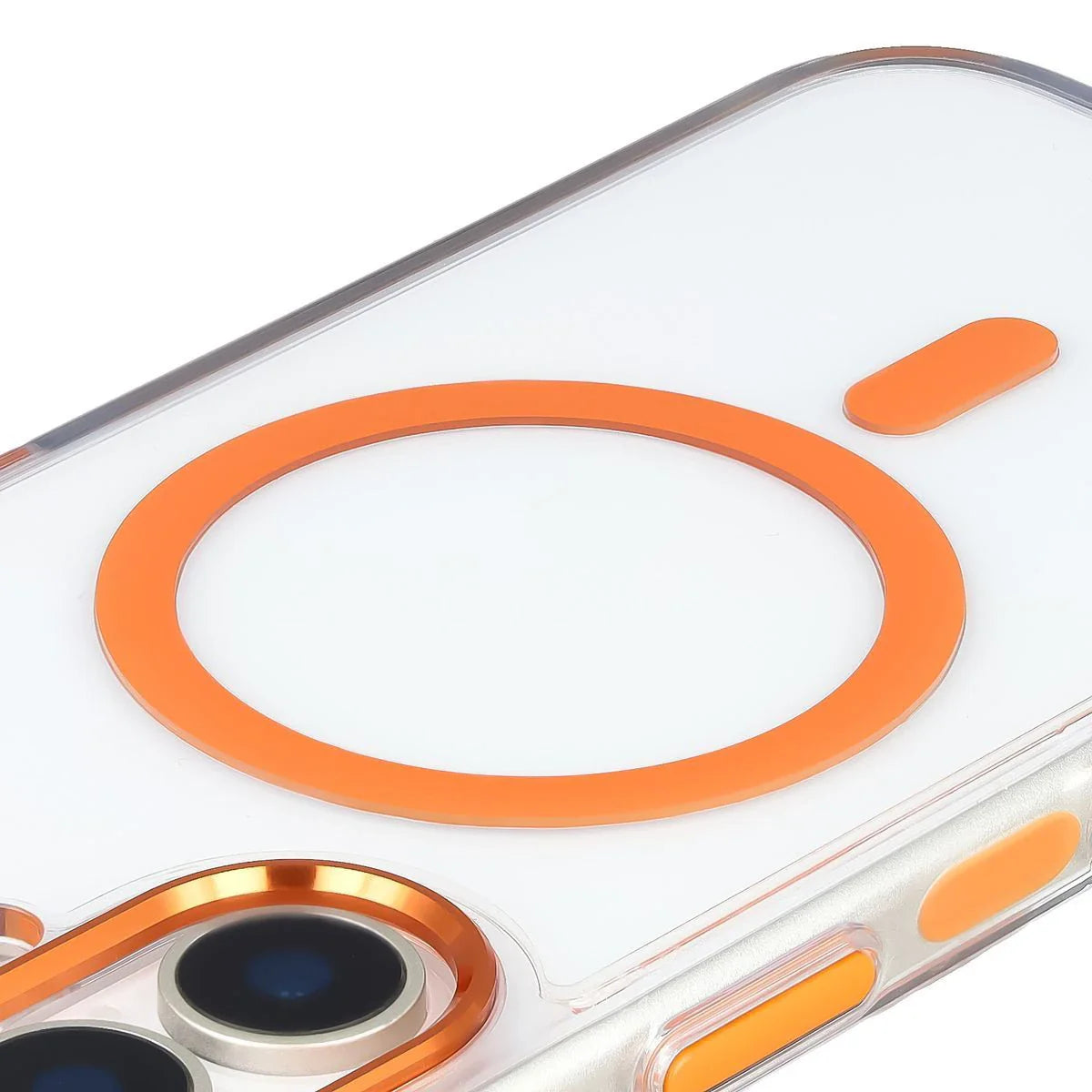 Handyhülle mit Magnetring für iPhone 17, Bizon Case Marco, Transparent mit orangem Rahmen