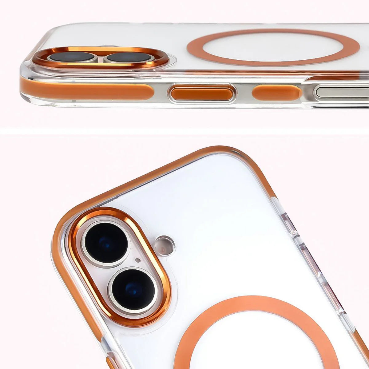 Handyhülle mit Magnetring für iPhone 17, Bizon Case Marco, Transparent mit orangem Rahmen