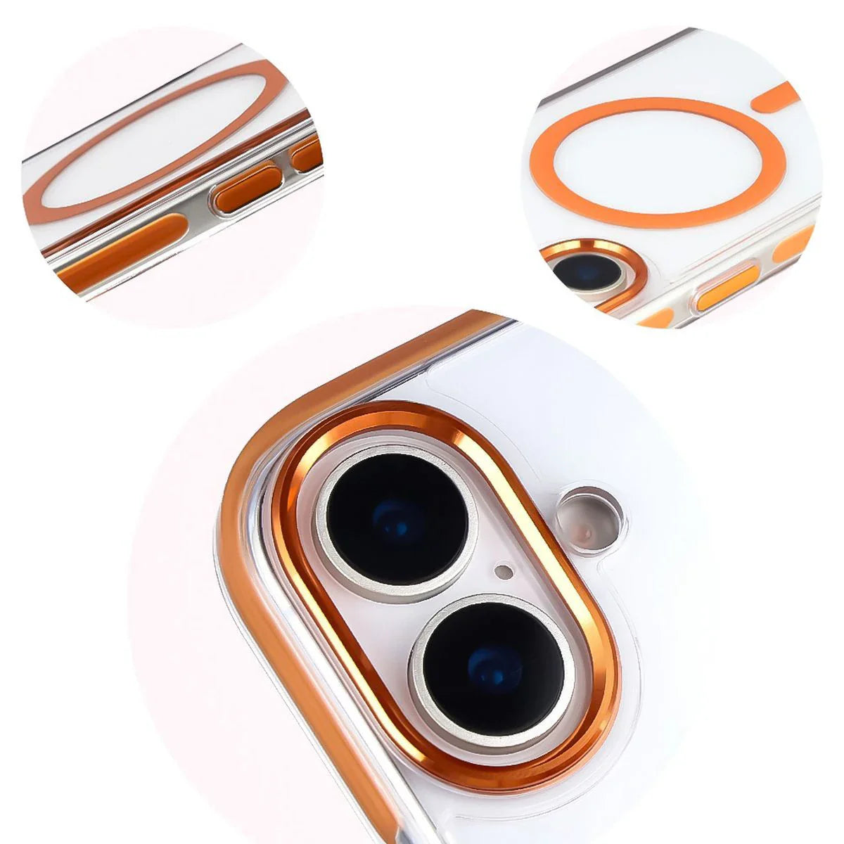 Handyhülle mit Magnetring für iPhone 17, Bizon Case Marco, Transparent mit orangem Rahmen
