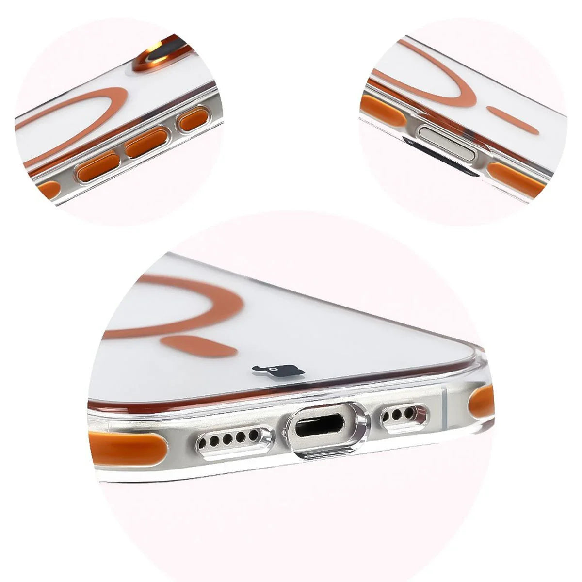Handyhülle mit Magnetring für iPhone 17, Bizon Case Marco, Transparent mit orangem Rahmen