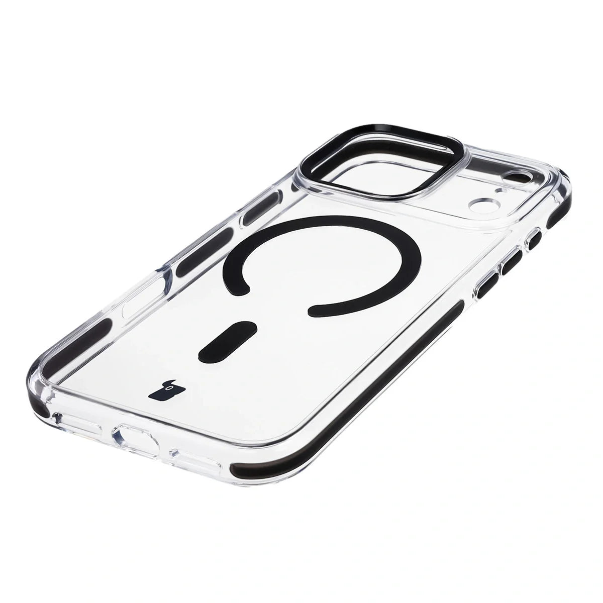 Handyhülle mit Magnetring für iPhone 17 Pro Max, Bizon Case Marco, Transparent mit schwarzem Rahmen