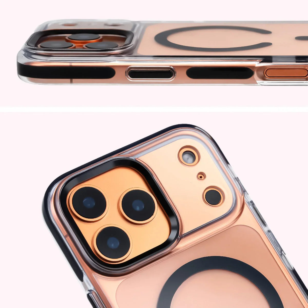 Handyhülle mit Magnetring für iPhone 17 Pro Max, Bizon Case Marco, Transparent mit schwarzem Rahmen