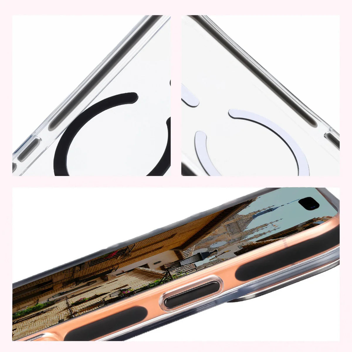 Handyhülle mit Magnetring für iPhone 17 Pro Max, Bizon Case Marco, Transparent mit schwarzem Rahmen