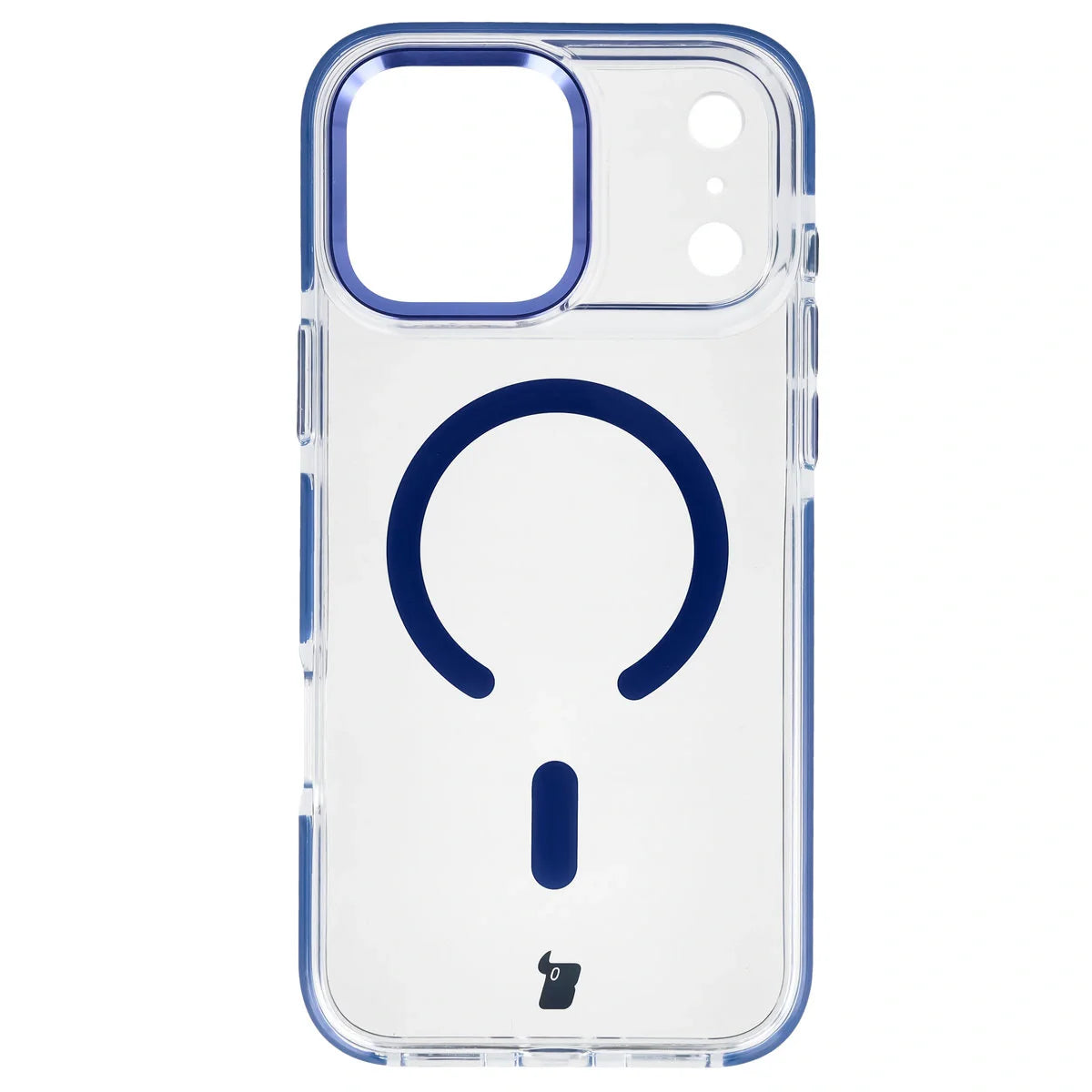 Handyhülle mit Magnetring für iPhone 17 Pro Max, Bizon Case Marco, Transparent mit blauem Rahmen