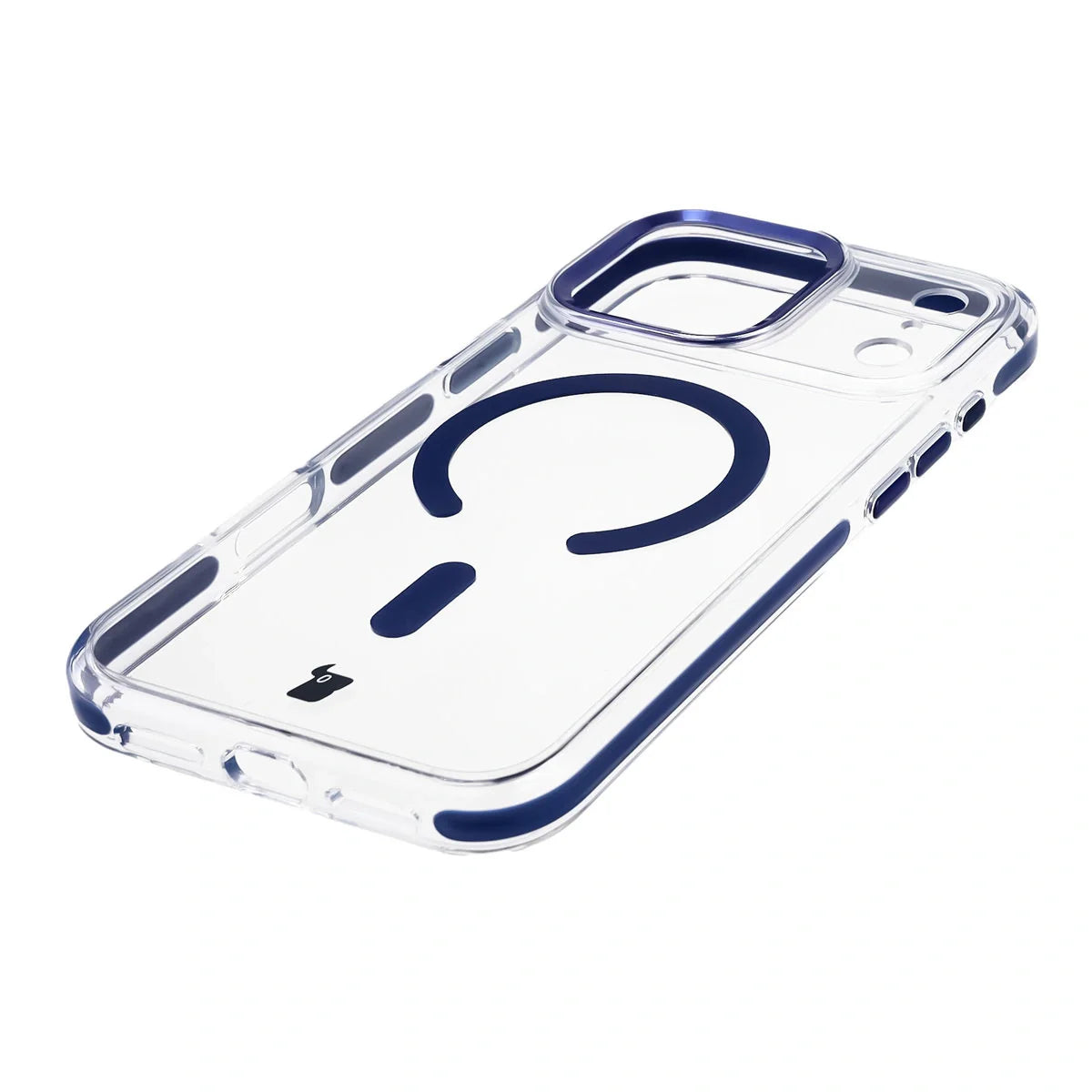 Handyhülle mit Magnetring für iPhone 17 Pro Max, Bizon Case Marco, Transparent mit blauem Rahmen