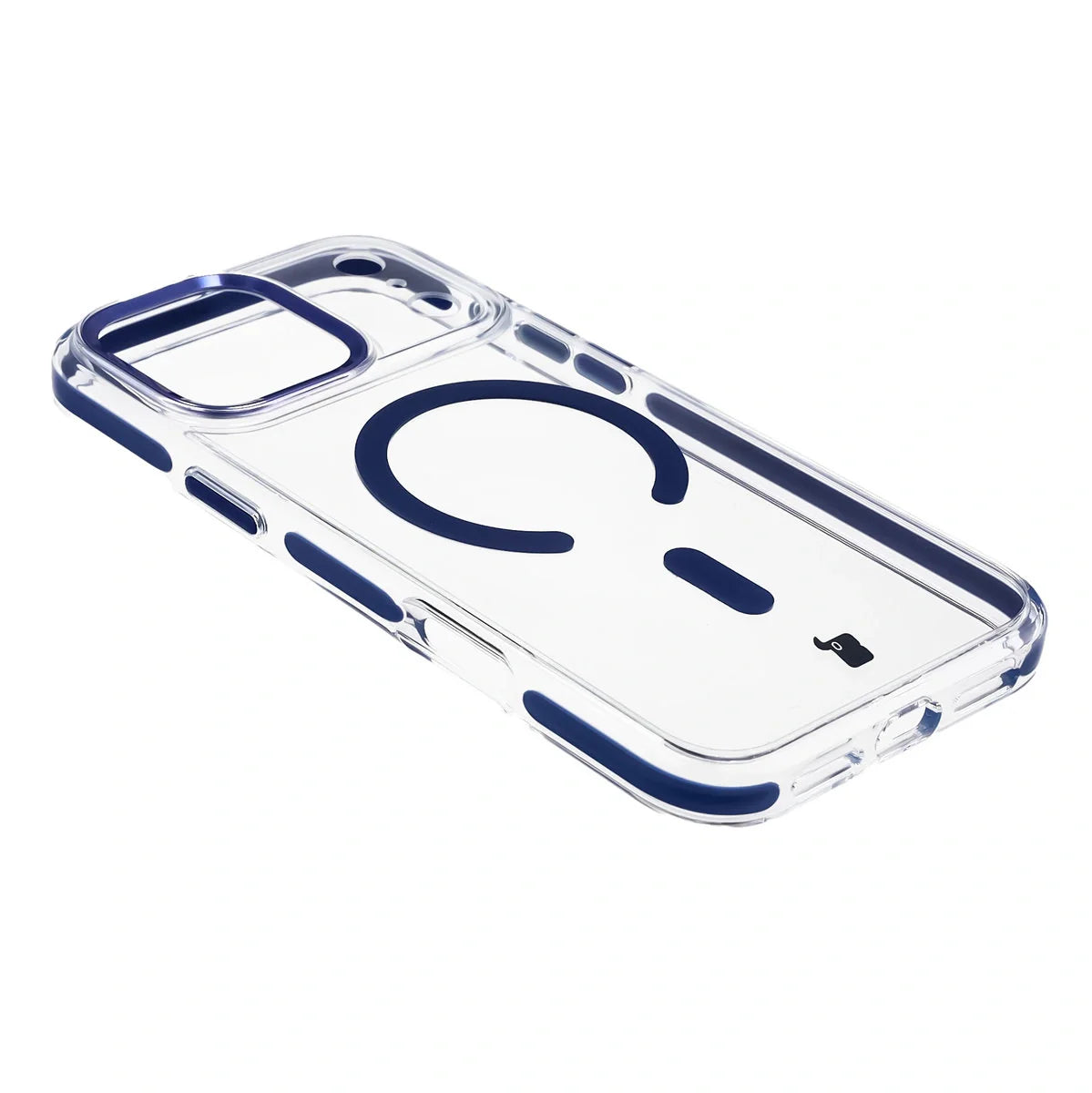 Handyhülle mit Magnetring für iPhone 17 Pro Max, Bizon Case Marco, Transparent mit blauem Rahmen