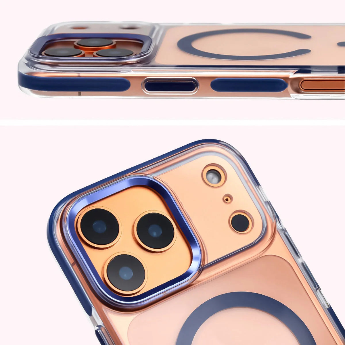 Handyhülle mit Magnetring für iPhone 17 Pro Max, Bizon Case Marco, Transparent mit blauem Rahmen