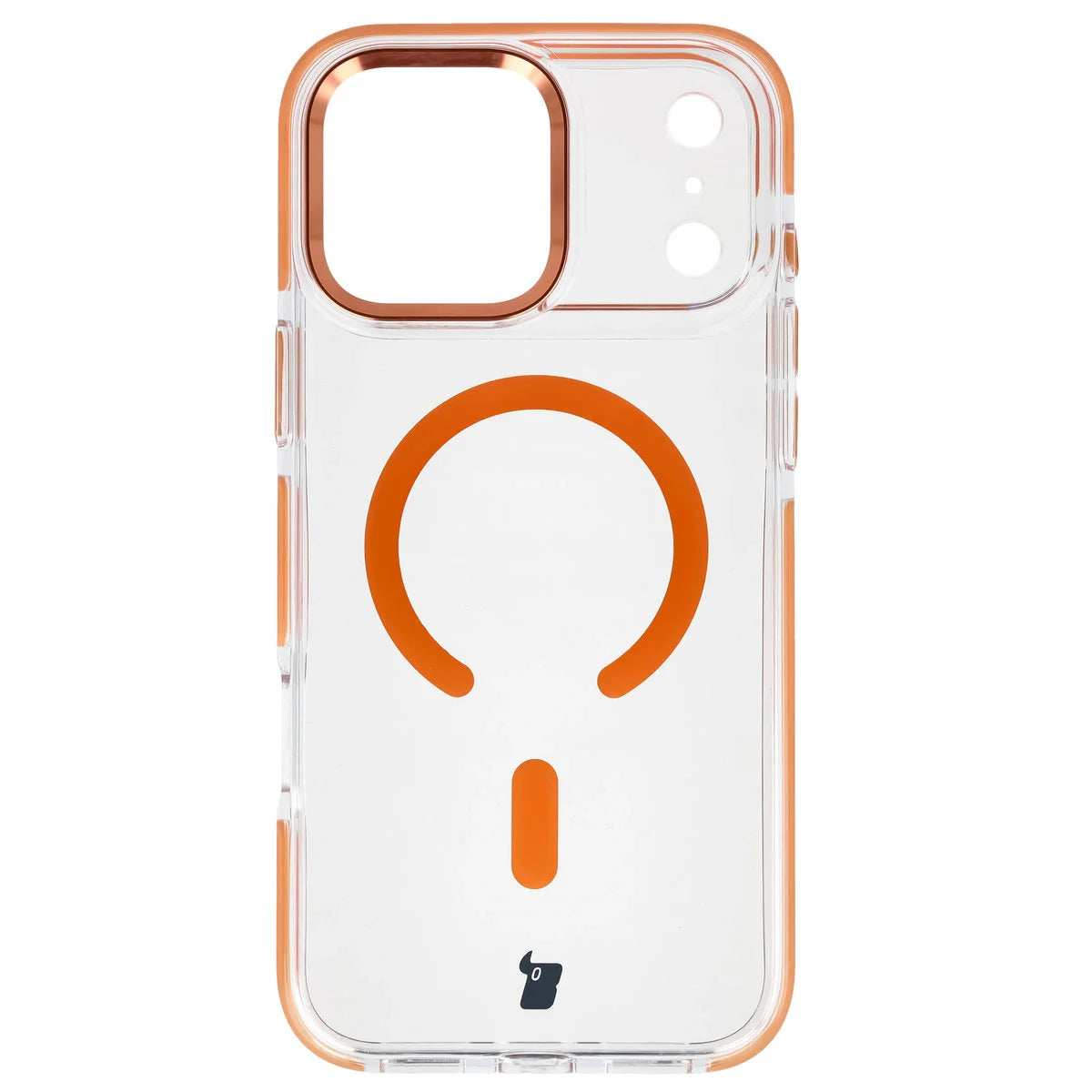 Handyhülle mit Magnetring für iPhone 17 Pro Max, Bizon Case Marco, Transparent mit orangem Rahmen