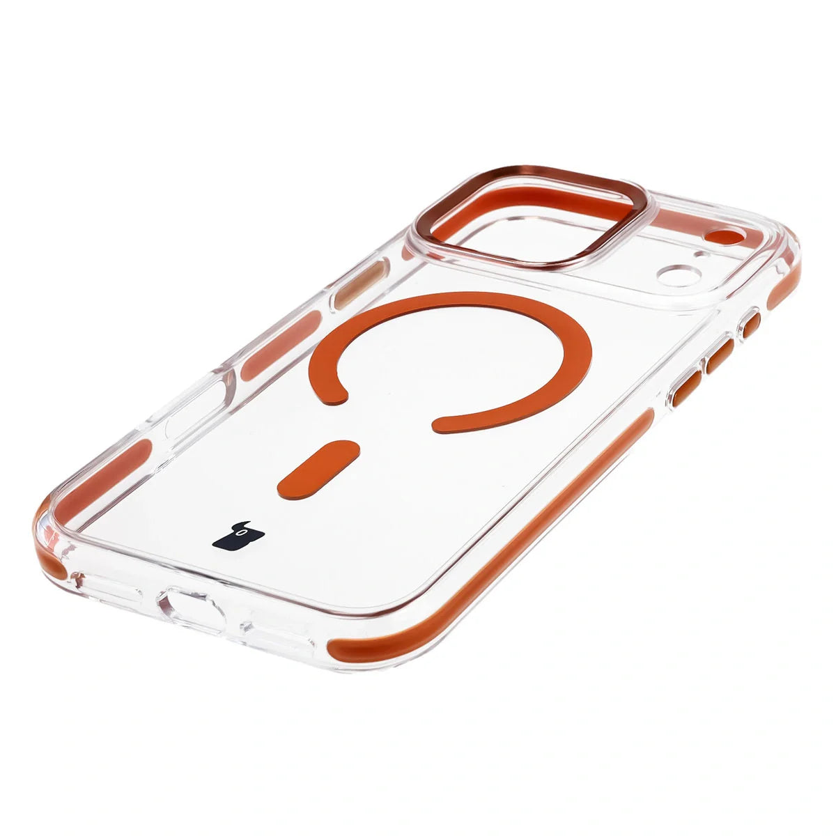 Handyhülle mit Magnetring für iPhone 17 Pro Max, Bizon Case Marco, Transparent mit orangem Rahmen