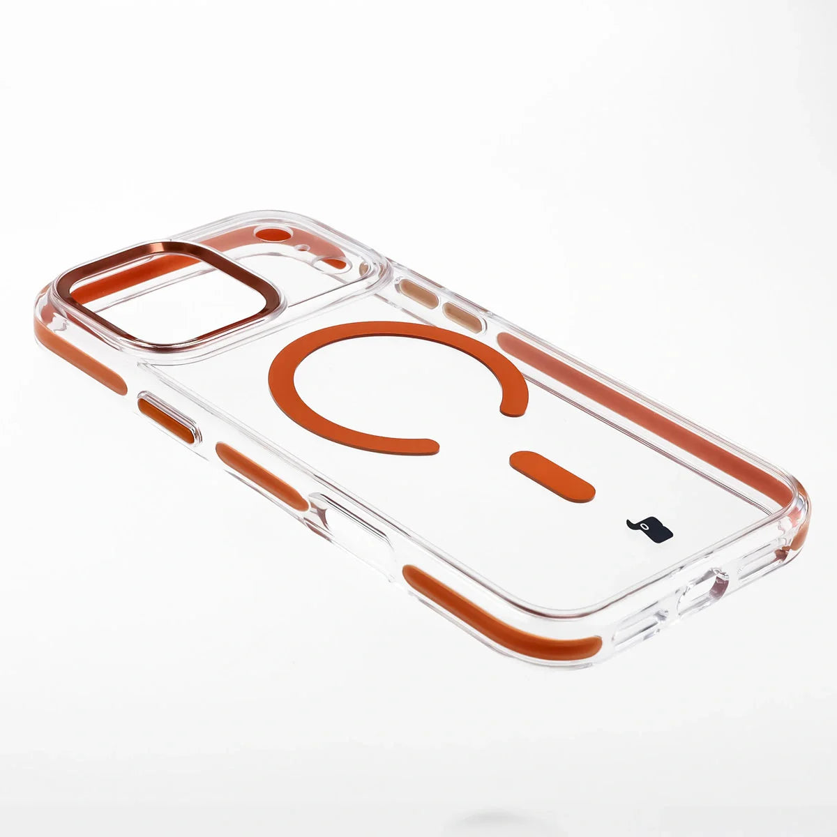 Handyhülle mit Magnetring für iPhone 17 Pro Max, Bizon Case Marco, Transparent mit orangem Rahmen