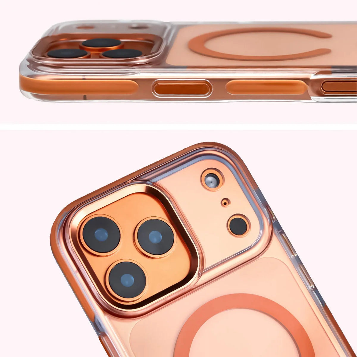 Handyhülle mit Magnetring für iPhone 17 Pro Max, Bizon Case Marco, Transparent mit orangem Rahmen