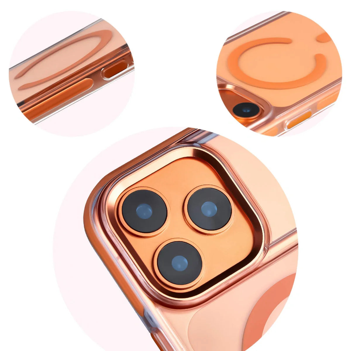 Handyhülle mit Magnetring für iPhone 17 Pro Max, Bizon Case Marco, Transparent mit orangem Rahmen