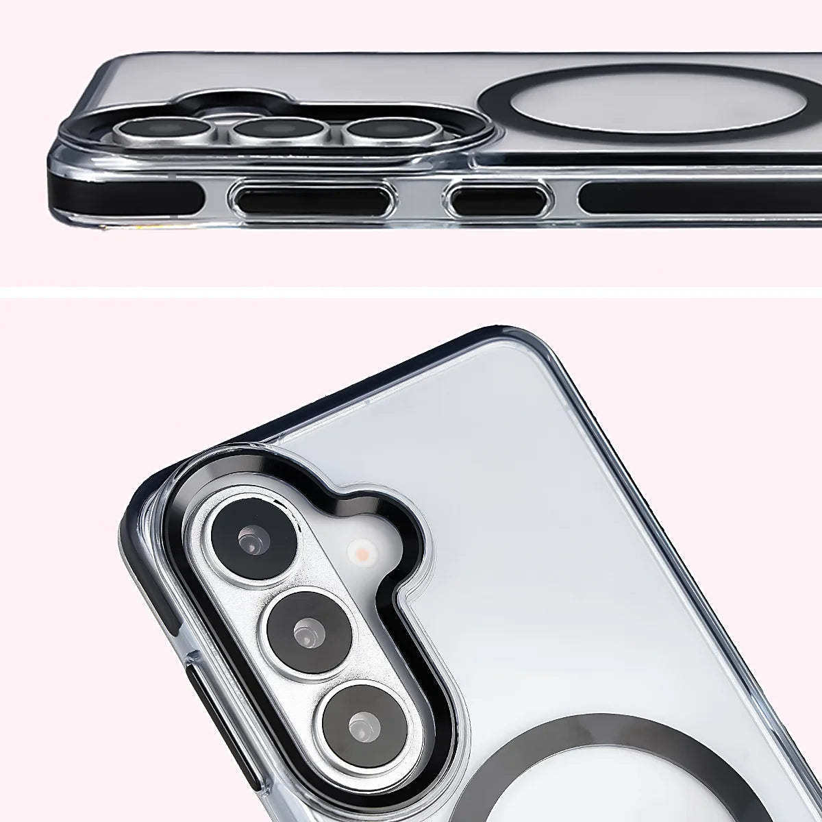 Handyhülle mit Magnetring für Galaxy S26, Bizon Case Marco, Transparent mit schwarzem Rahmen