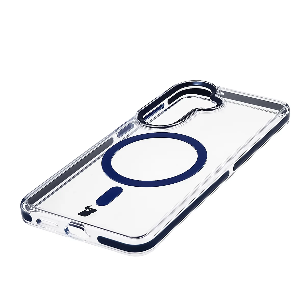 Handyhülle mit Magnetring für Galaxy S26, Bizon Case Marco, Transparent mit blauem Rahmen