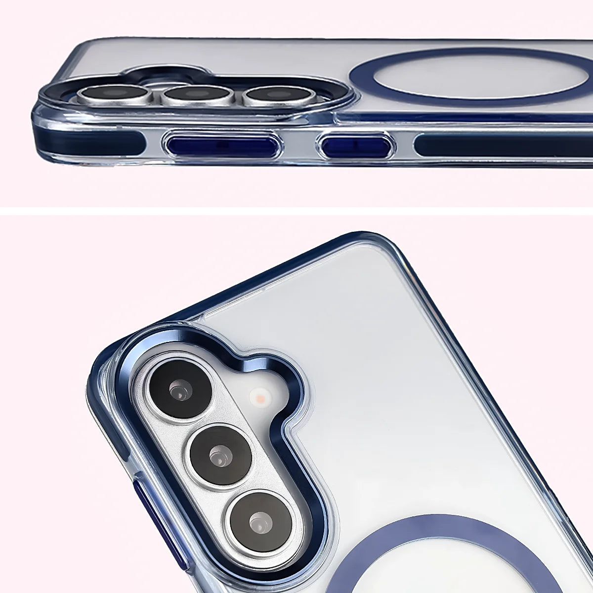 Handyhülle mit Magnetring für Galaxy S26, Bizon Case Marco, Transparent mit blauem Rahmen