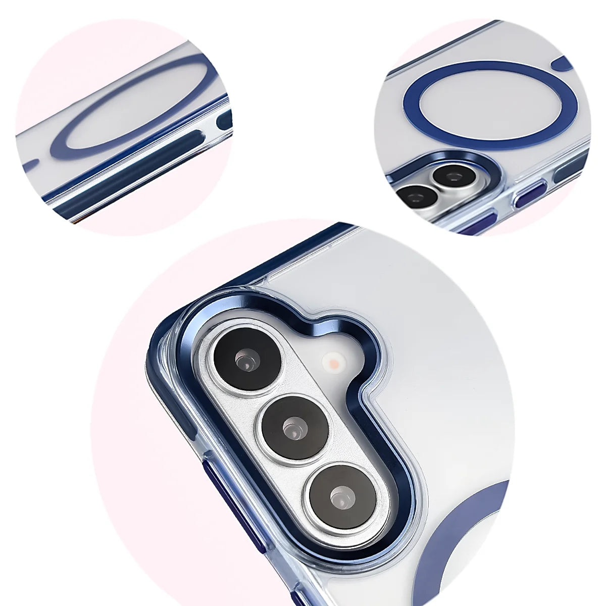 Handyhülle mit Magnetring für Galaxy S26, Bizon Case Marco, Transparent mit blauem Rahmen