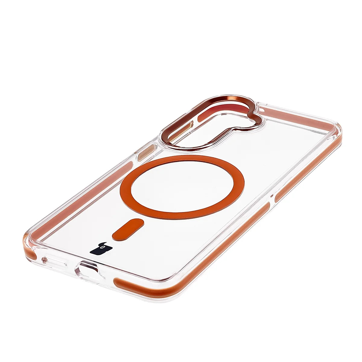 Handyhülle mit Magnetring für Galaxy S26, Bizon Case Marco, Transparent mit orangem Rahmen