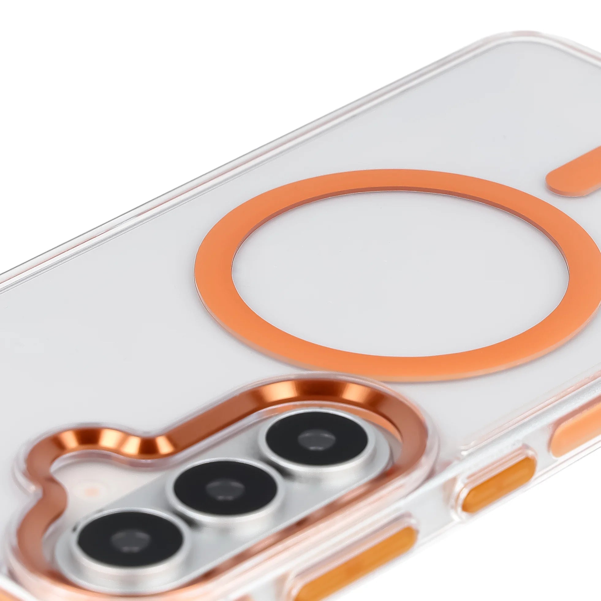 Handyhülle mit Magnetring für Galaxy S26, Bizon Case Marco, Transparent mit orangem Rahmen