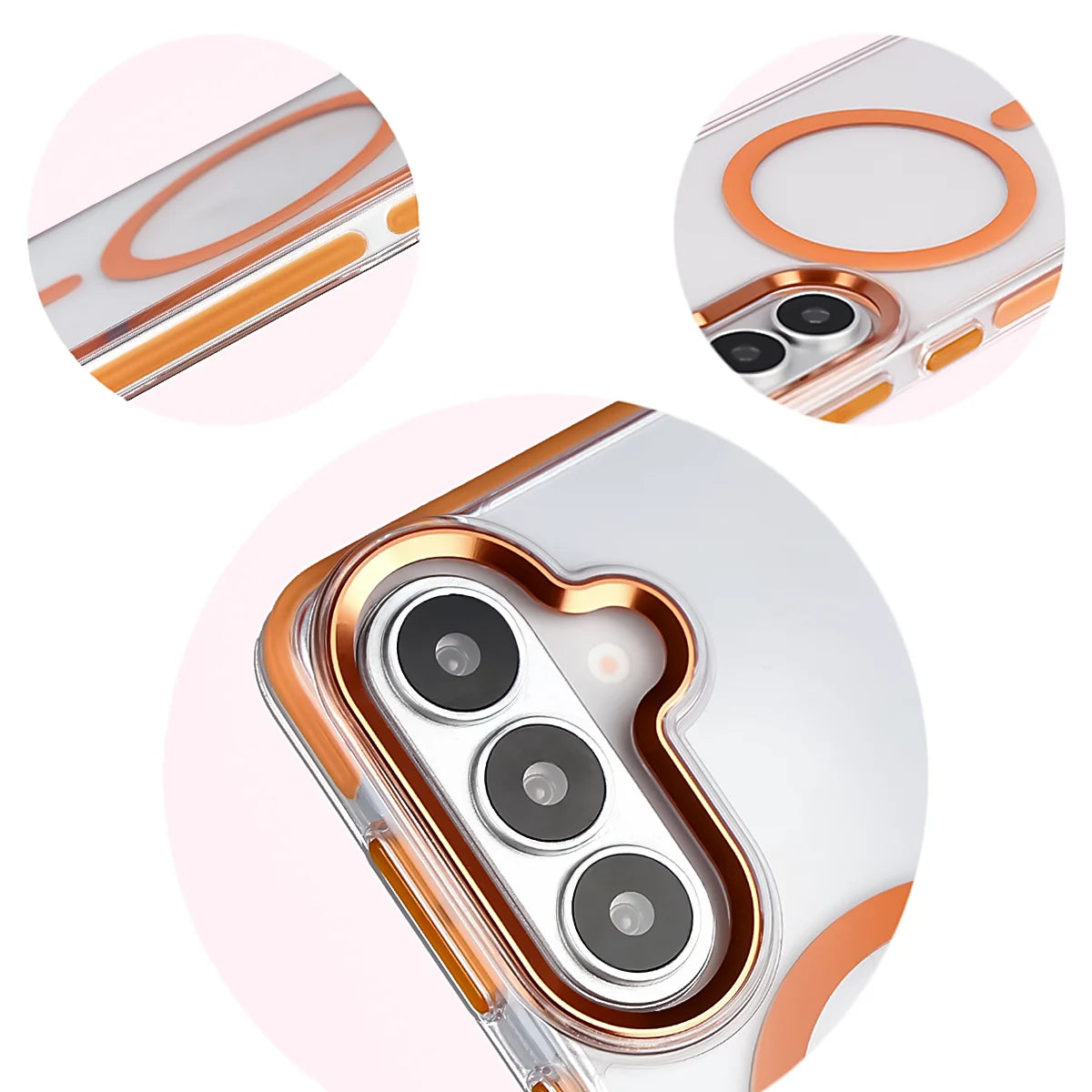 Handyhülle mit Magnetring für Galaxy S26, Bizon Case Marco, Transparent mit orangem Rahmen