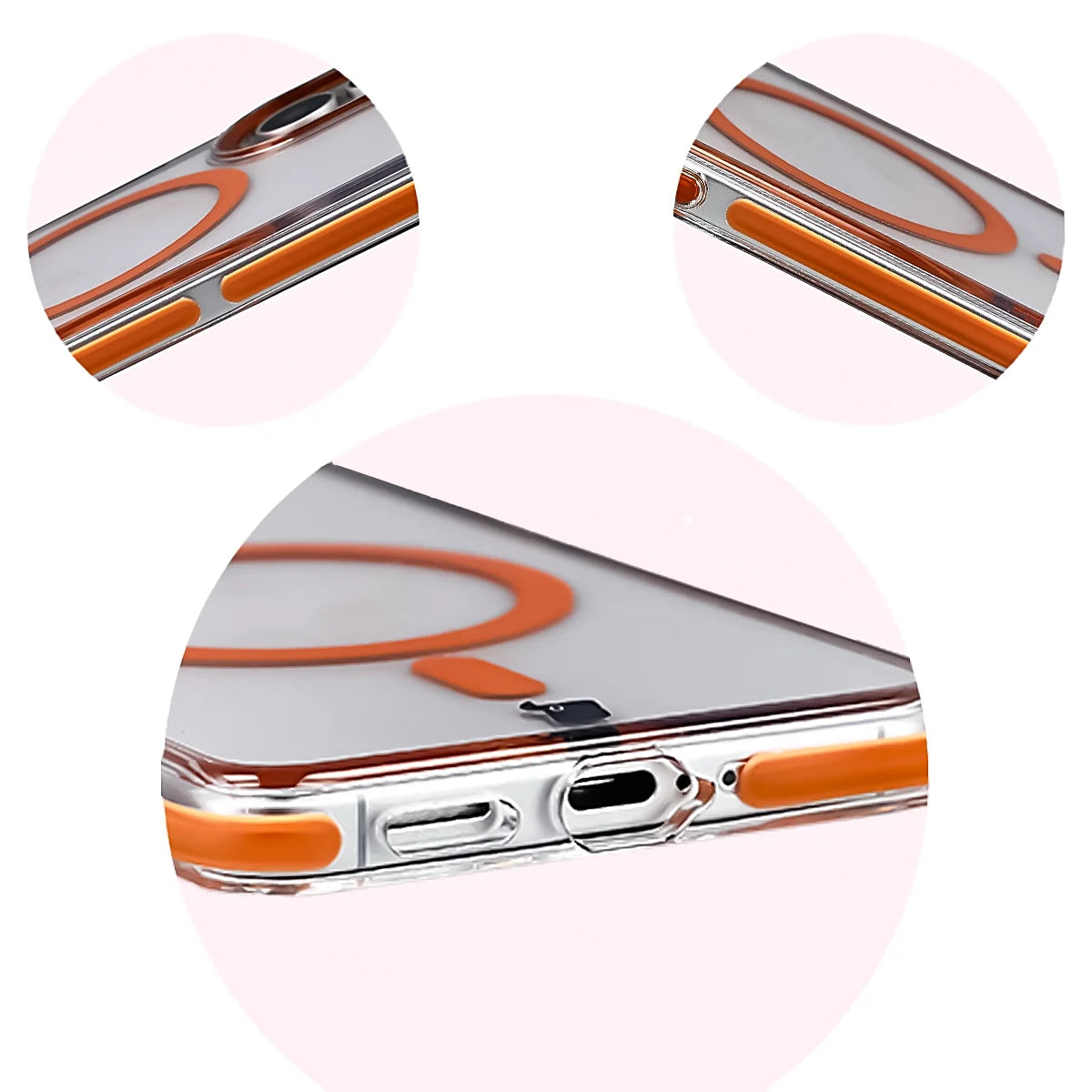 Handyhülle mit Magnetring für Galaxy S26, Bizon Case Marco, Transparent mit orangem Rahmen